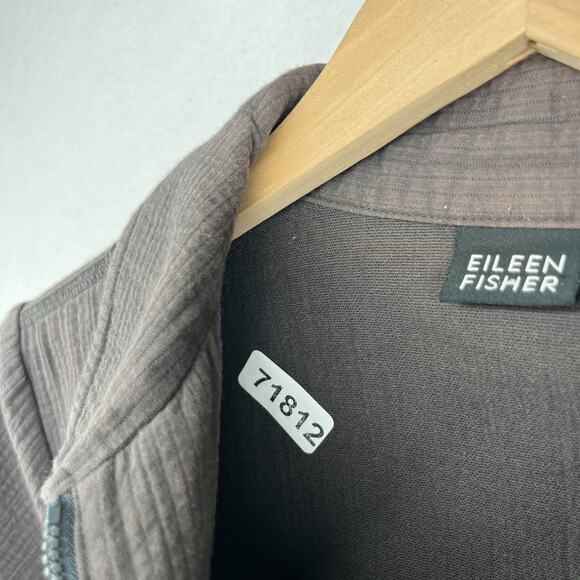 EILEEN FISHER Jacket S Cotton Crinkle Textured Jersey Full Zip Brown - Picture 14 of 14